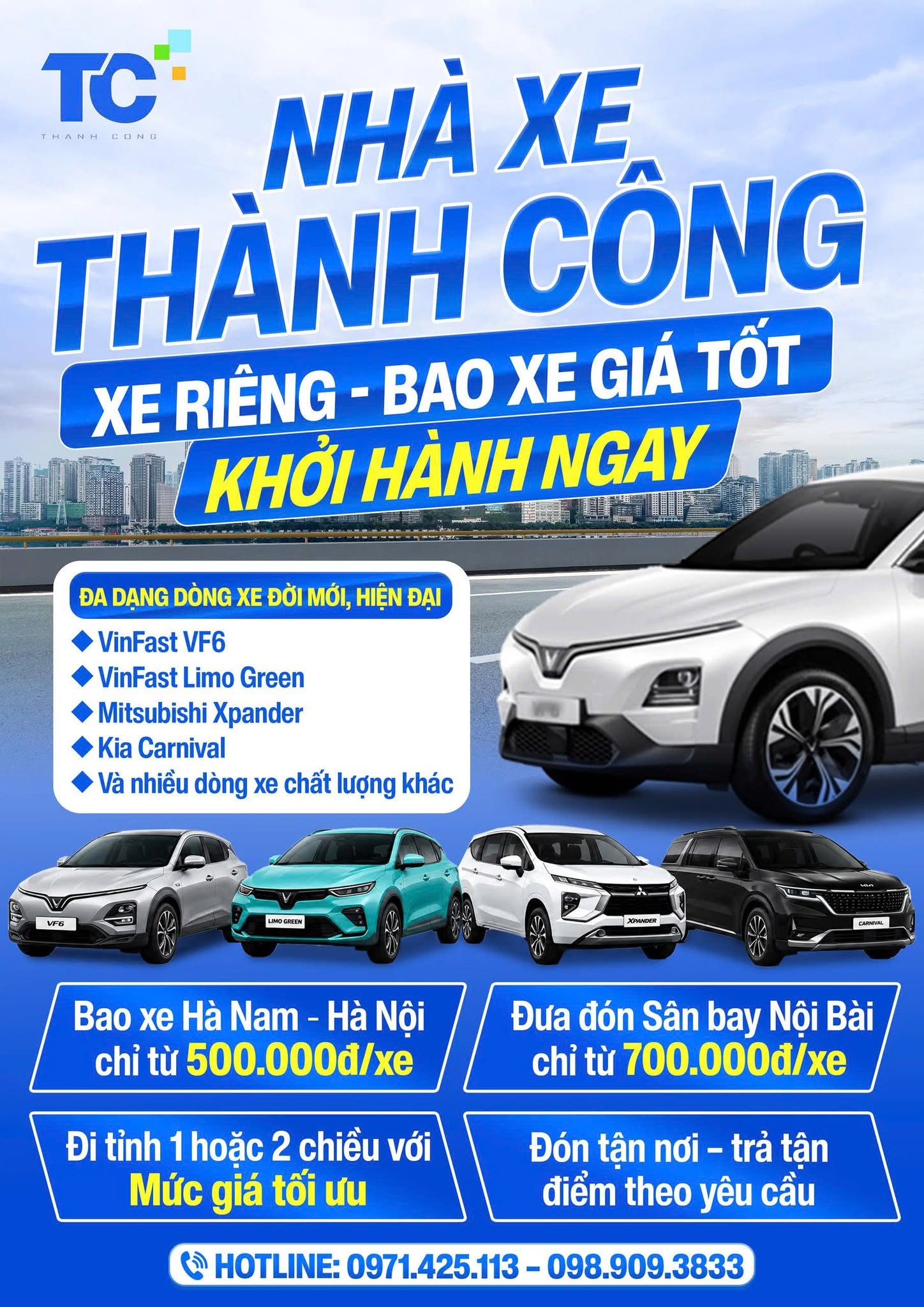 NHÀ XE THÀNH CÔNG - DỊCH VỤ XE RIÊNG, BAO XE GIÁ TỐT HÀ NAM ⇄  HÀ NỘI